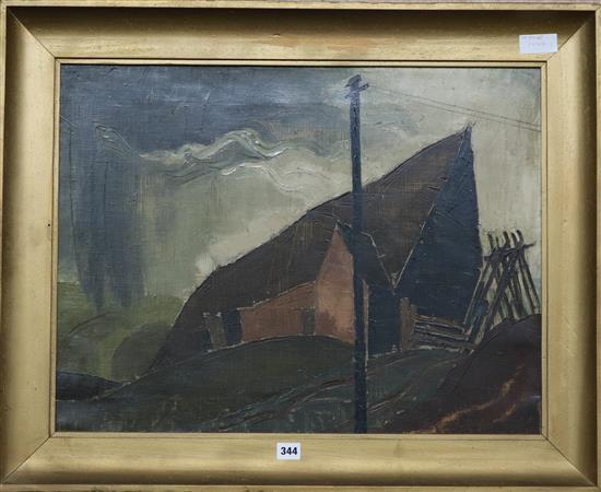 Edward Bishop (1902-1997), oil on canvas, Barn, inscribed verso August 1935 50 x 65cm.